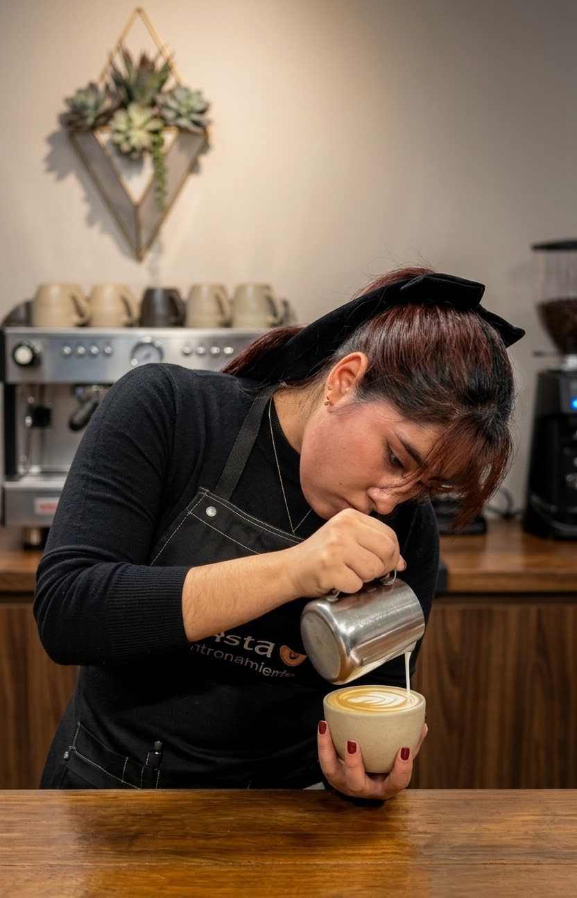 Barista profesional preparando café en Team Barista Perú, Lima
